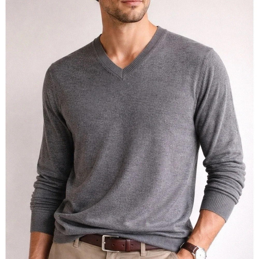 Banana Republic Silk Linen Sweater Mens M Gray V Neck Lightweight‎ Classic